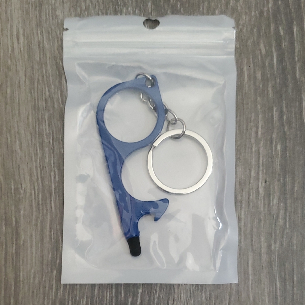 Blue No-Touch Keychain Tool - Hands-Free Door Opener
